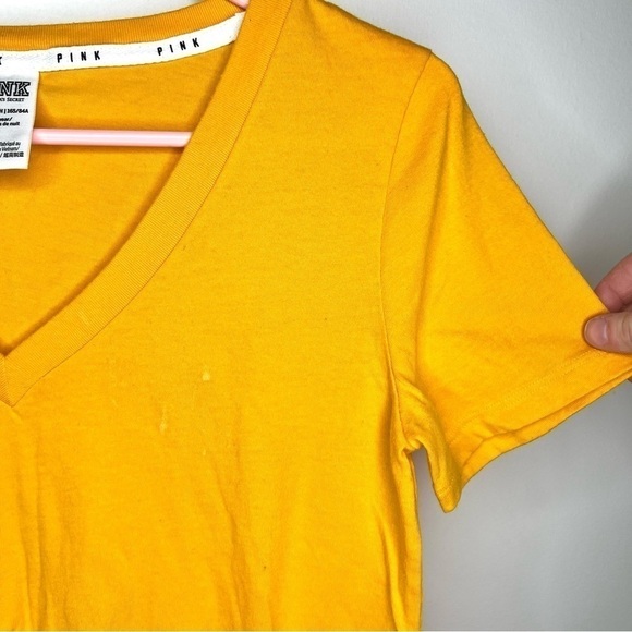 Victoria’s Secret Pink Yellow V-Neck Short Sleeve T-Shirt Sleepwear Extra Small - Picture 7 of 11